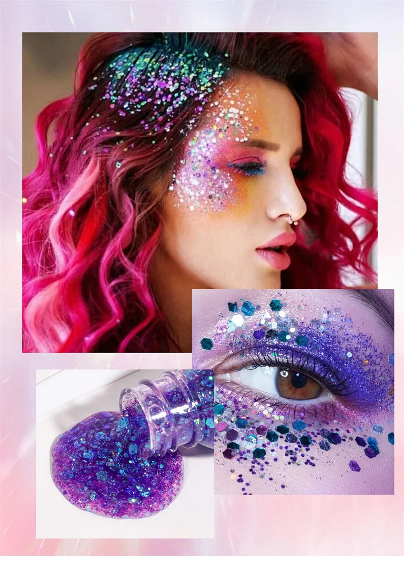 With Smear Spoon Multifunctional Eye Glitter Nail Hair Body Face Glitter Gel Art Flash Loose Sequins Cream Festival Glitter Deco