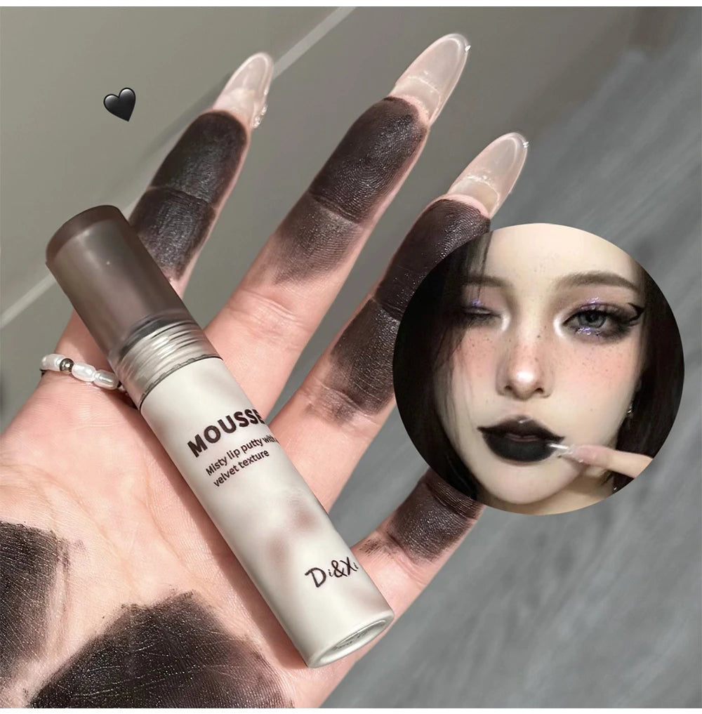 Gothic Matte Black Lipstick Waterproof Mousse Lip Mud Nude Brown Lipstick Moisturize Silky Gloss Makeup Non-stick Lips Tint