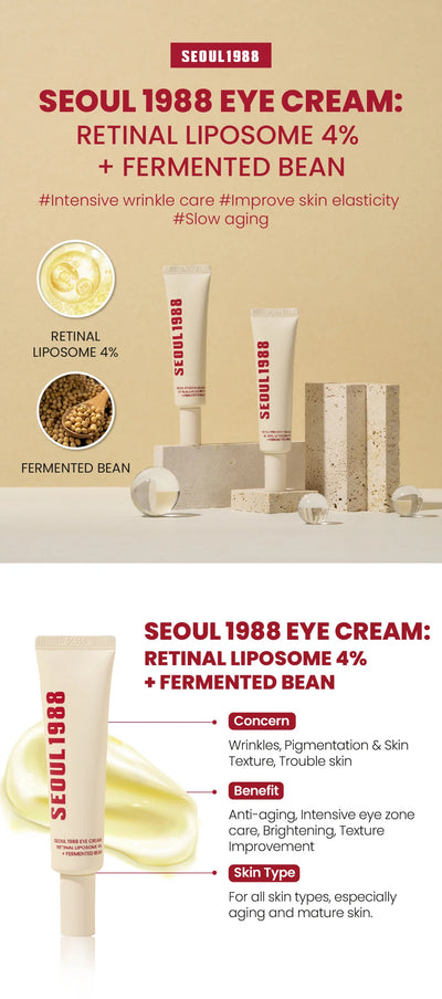 Seoul 1988 Anti-Aging Trio: 4% Retinal Eye Cream + 2% Retinal Serum w/ Black Ginseng for Wrinkles & Brightening,Korean Skincare