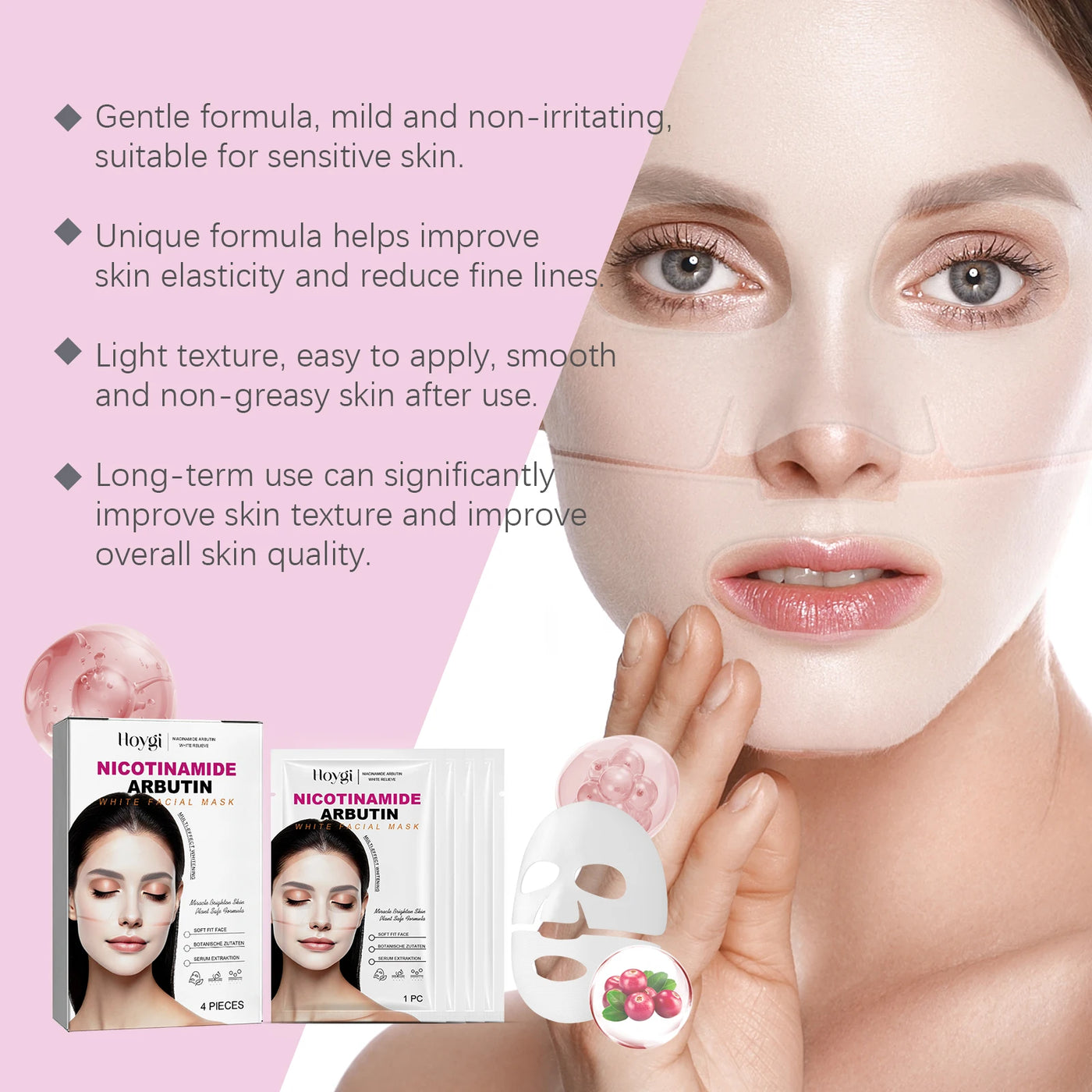 Niacinamide Arbutin Hydrating Mask Deep Hydrating Shrink Pores Firming Refreshing Brightening Facial Sheet Mask for Glowing Skin