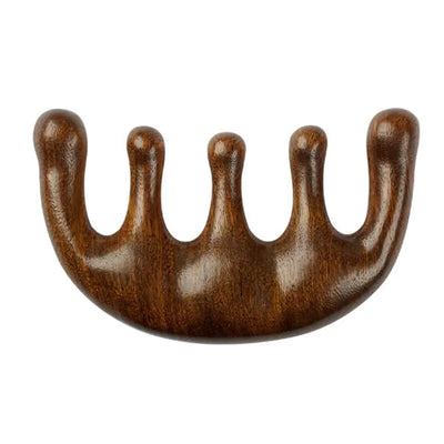 Sandalwood Head Meridian Massage Comb with Five Teeth Antistatic Massager Acupuncture Therapy Blood Circulation Wooden Combs