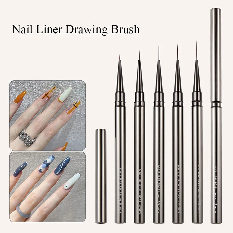 BORN PRETTY Nail Liner Brush DIY Drawing Painting Flower Line Stripes Pen Metal Handle UV Gel Nail Art Brushes Manicure Tool
