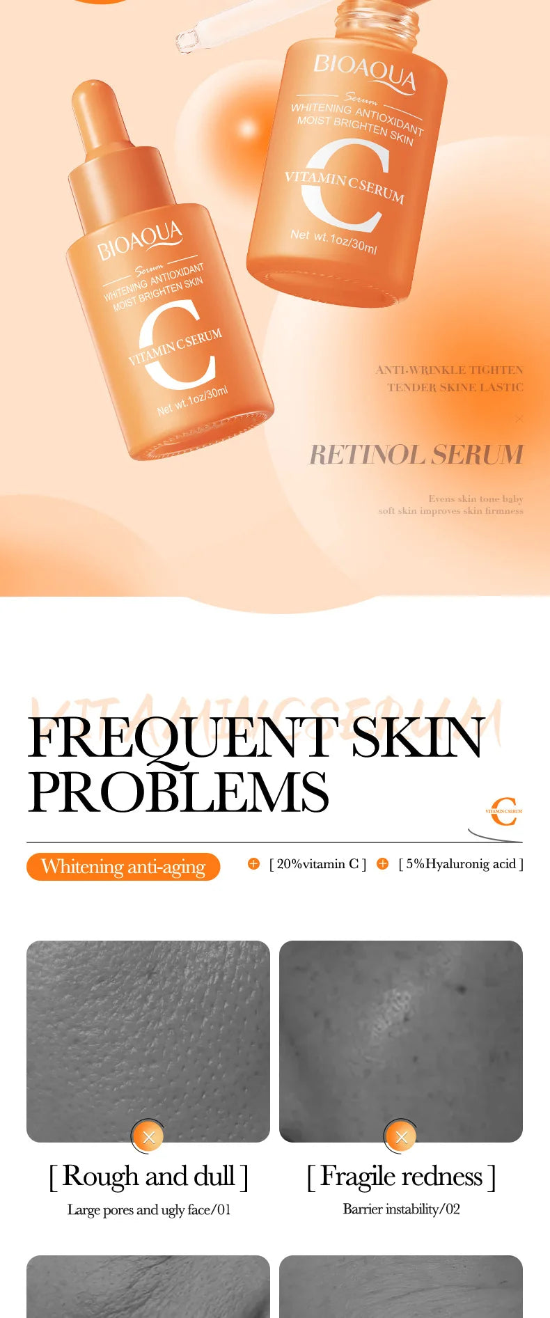 BIOAQUA Vitamin C Retinol Hyaluronic Acid Serum Moisturizing Brightening Hydrating Firming Facial Essence Beauty Face Skin Care