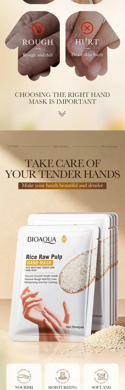 BIOAQUA Whte Rice Hand Mask Moisturizing Whitening Nourishing Anti-aging Hydrating Hand Gloves for Hands Skin Care Products