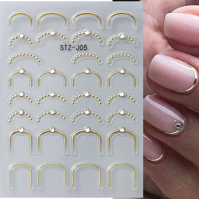 White 5D Pearl Lace Wave Lines Nail Art Stickers Elegant Exquisite Nail Decoration Decals Self Adhesive Transfer Slider Manicure