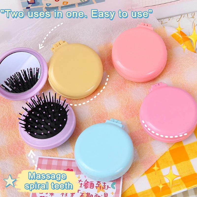 Traveling Small Size Hair Comb With Folding Mirror Portable Massage Folding Comb Women Girl Hair Brush With Mirror Styling Tools