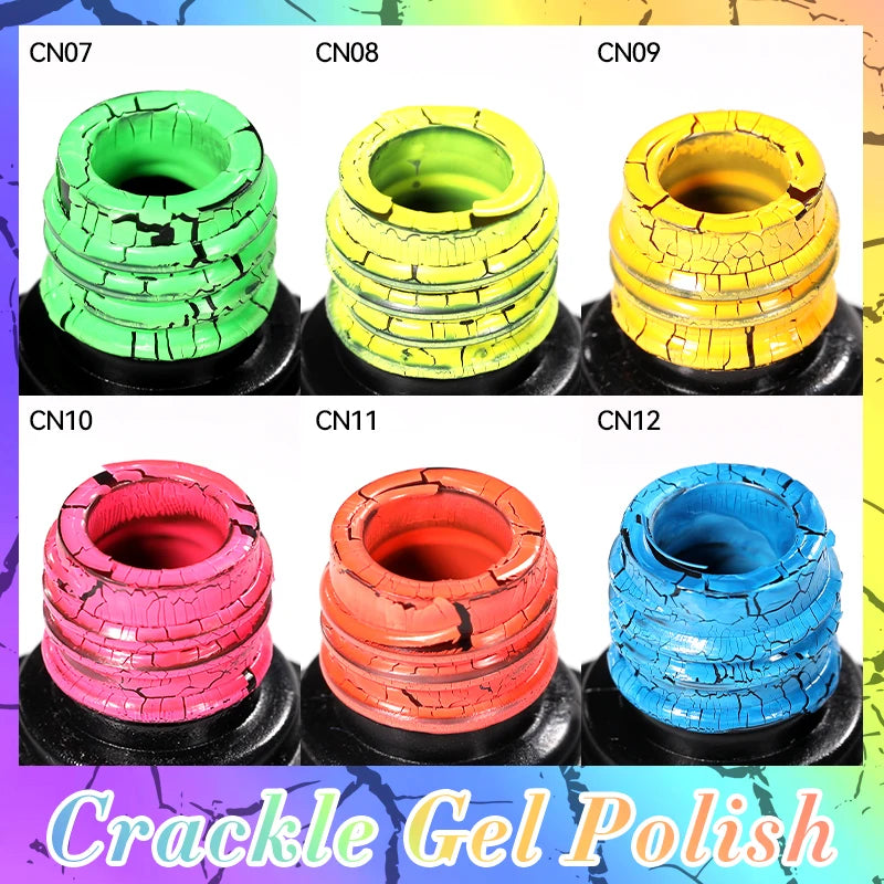 LILYCUTE 7ml Fluorescent Crackle Gel Nail Polish Summer Neon Red Green Vernis Semi Permanent UV Gel Nail Art Manicure For Nails