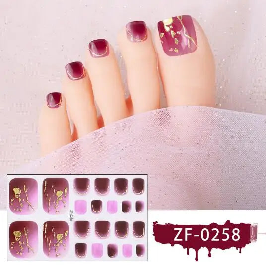 New Toe Nail Stickers Press On Full Cover Foot Nail Wraps Summer Holiday Butterfly Love Dimonds Finished Toenail Patch Tips Art