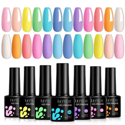LILYCUTE 12PCs/Set 7ml Macaron Nail Gel Polish Set Semi Permanent UV Gel Nail Varnish Soak Off Gel Nail Polish Kit Nails