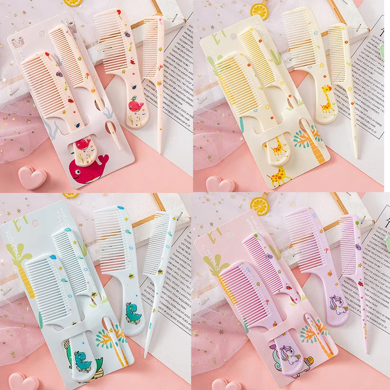 2Pcs/Set Cute Kids Hairdressing Comb Tail Comb for Girls Whale Dinosaur Giraffe Unicorn Hair Comb Kids