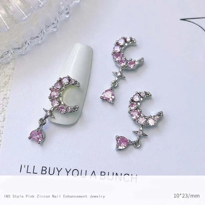 5pcs Pink Zircon Alloy Love Nail Art Charm 3D Bow Heart Moon Butterfly Planet Nail Decoration DIY Simple Design Nail Accessories