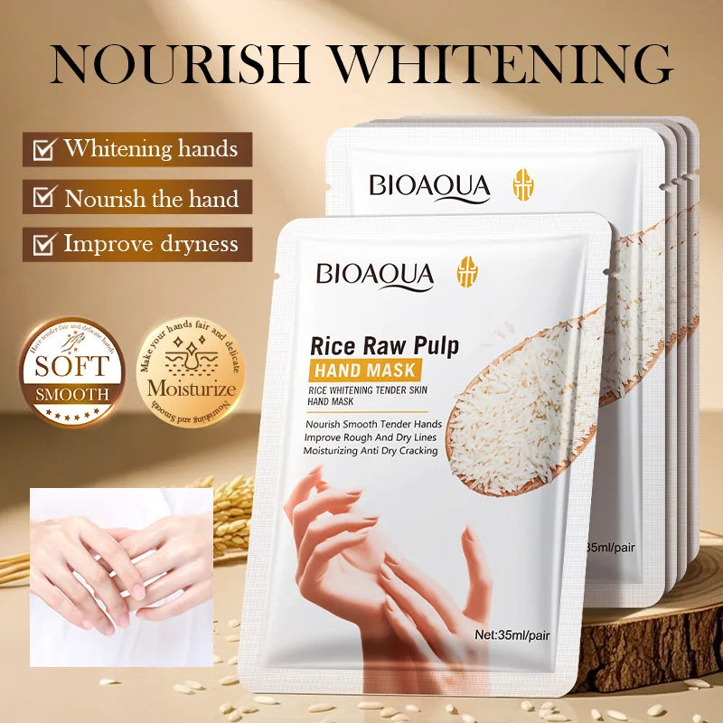 BIOAQUA Whte Rice Hand Mask Moisturizing Whitening Nourishing Anti-aging Hydrating Hand Gloves for Hands Skin Care Products