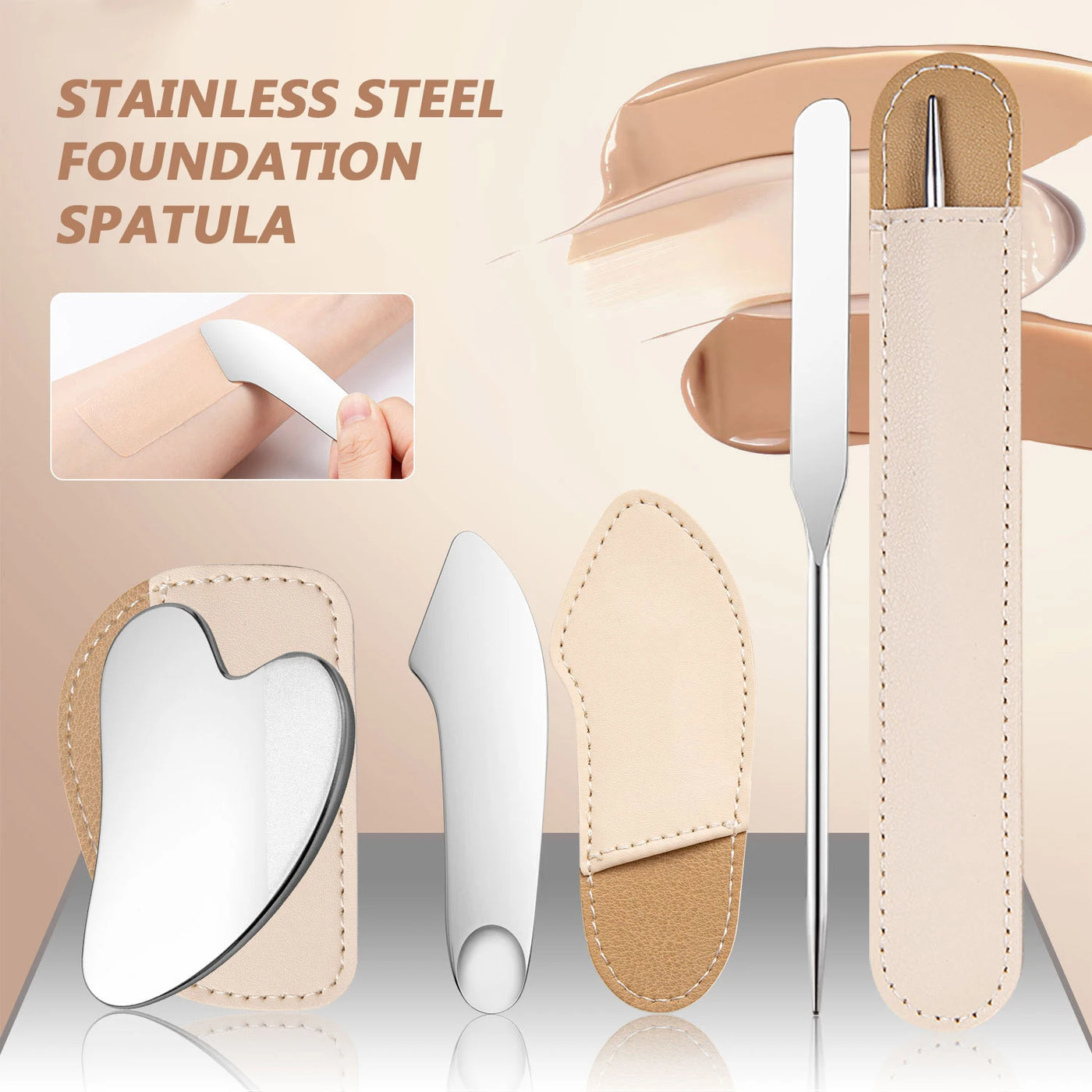 Stainless Steel Cosmetic Scraper Spatula Facial Scraping Massage Foundation Cream Scooping Mixing Stick Professional Makeup Tool