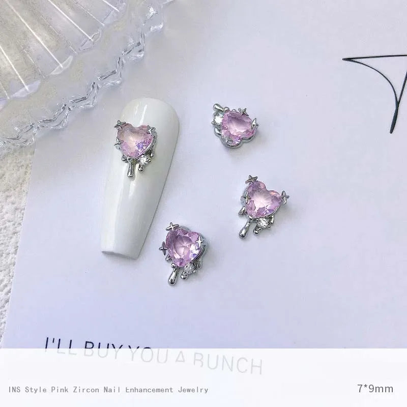 5pcs Pink Zircon Alloy Love Nail Art Charm 3D Bow Heart Moon Butterfly Planet Nail Decoration DIY Simple Design Nail Accessories