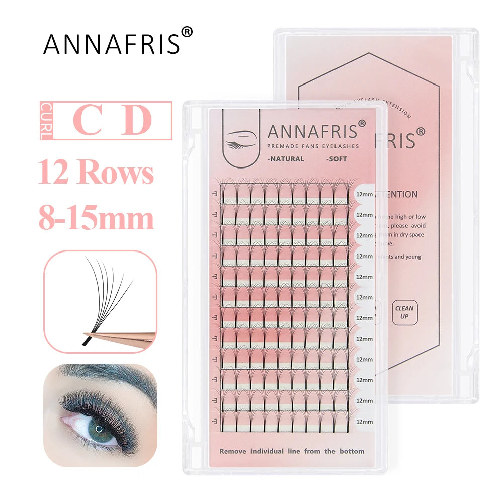 ANNAFRIS 8-25mm Mixed Length Individual Mink Eyelash Extension Supplies Natural Matte Black Soft Russian Volume Lashes Maquiagem