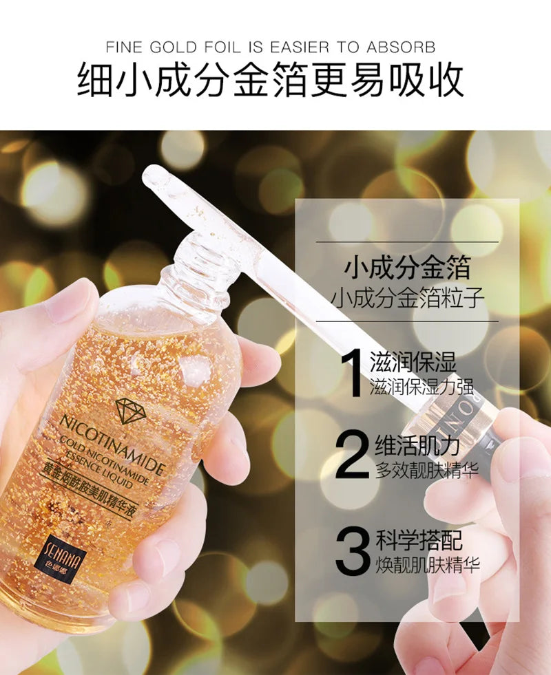 50/100ml Face Serum Nicotinamide Facial Essence Liquid 24K Pure Gold Anti-Aging Moisturizing Refreshing Skin Care