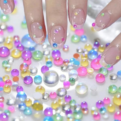 1Box Rainbow Mermaid Tears Nail Art Charms Macaron Bubble Beads Nail Art for Summer Aurora Half Spherical Glass Nail Decorations