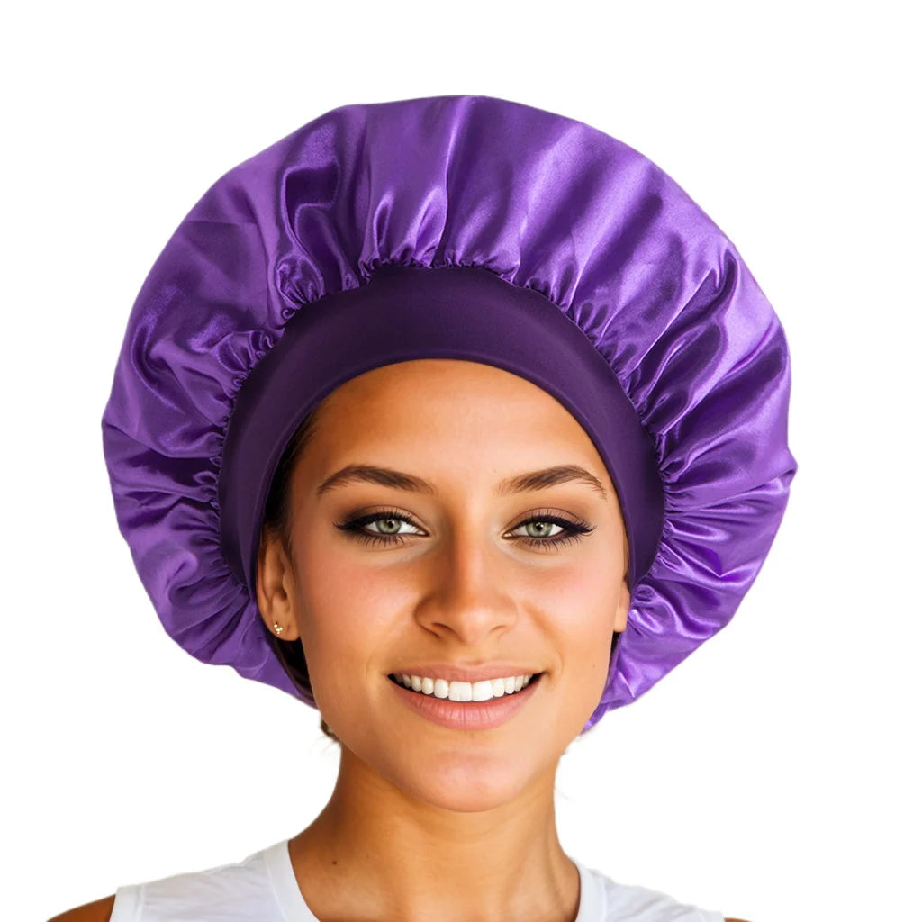 1pcs Soft Silk Satin Lined Bonnet Large Satin Hair Bonnet Household Sleep Shower Cap Hair Wrap Cover for Long Hair Salon Tool