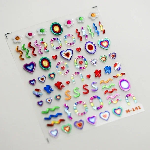 Cat's Eye 5D Gradient European Love Heart Gem Wing Crystal Geometric Colorful Self Adhesive Nail Art Stickers Manicure Decals