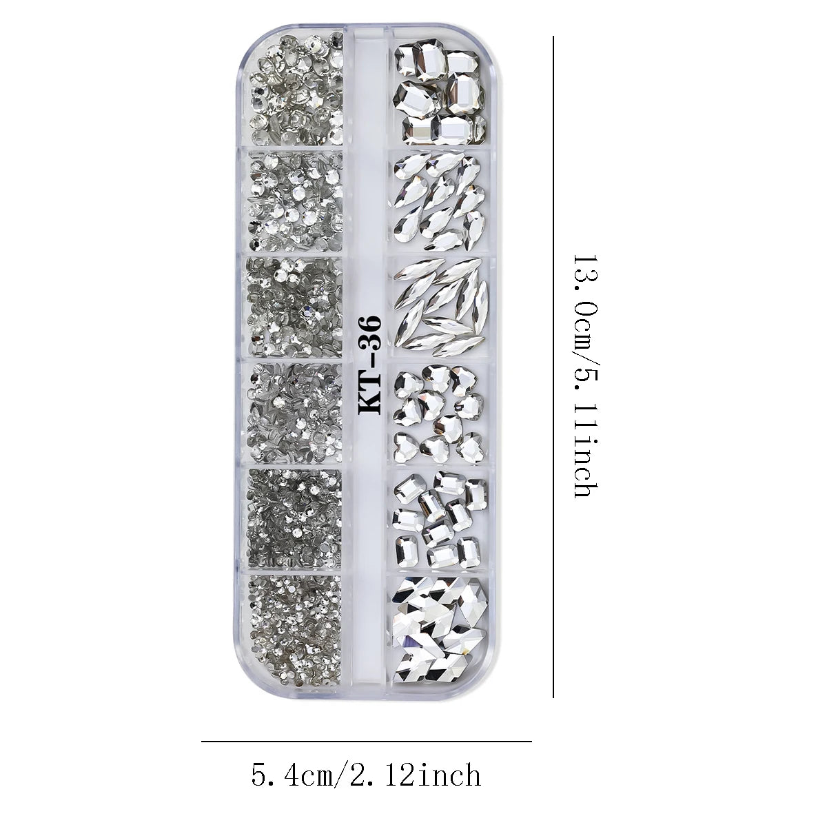 12 palace grid / 1 box of transparent plating bottom nail water diamond heart, water drop, and other size mixed nail flat bottom