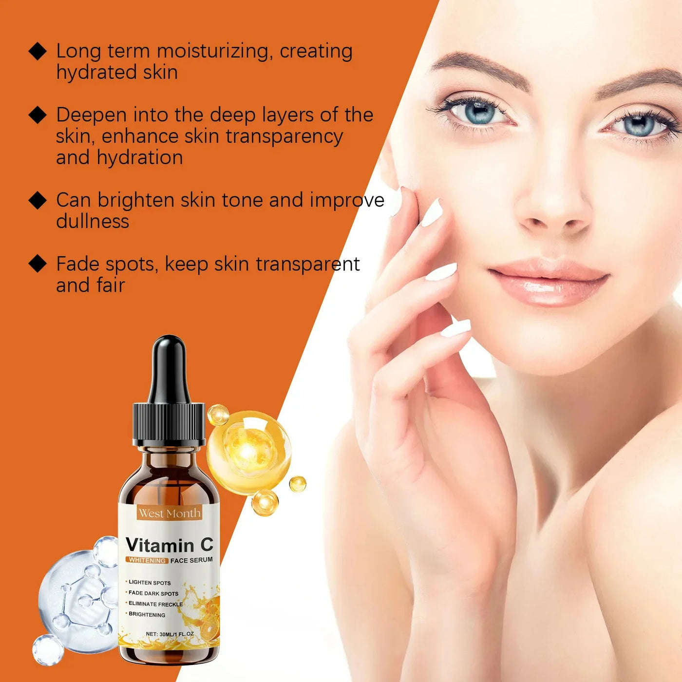 Vitamin C Whitening Serum Remove Freckles Dark Spots Face Essence Fade Melasma Melanin Brighten Repair Dull Skin Care Cosmetics