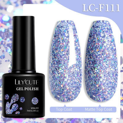 Lilycute Auroras Effect Gel Nail Polish Top Coat Summer Purple Spar Glitter Laser Semi Permanent Soak Off Nail Art Gel Varnish