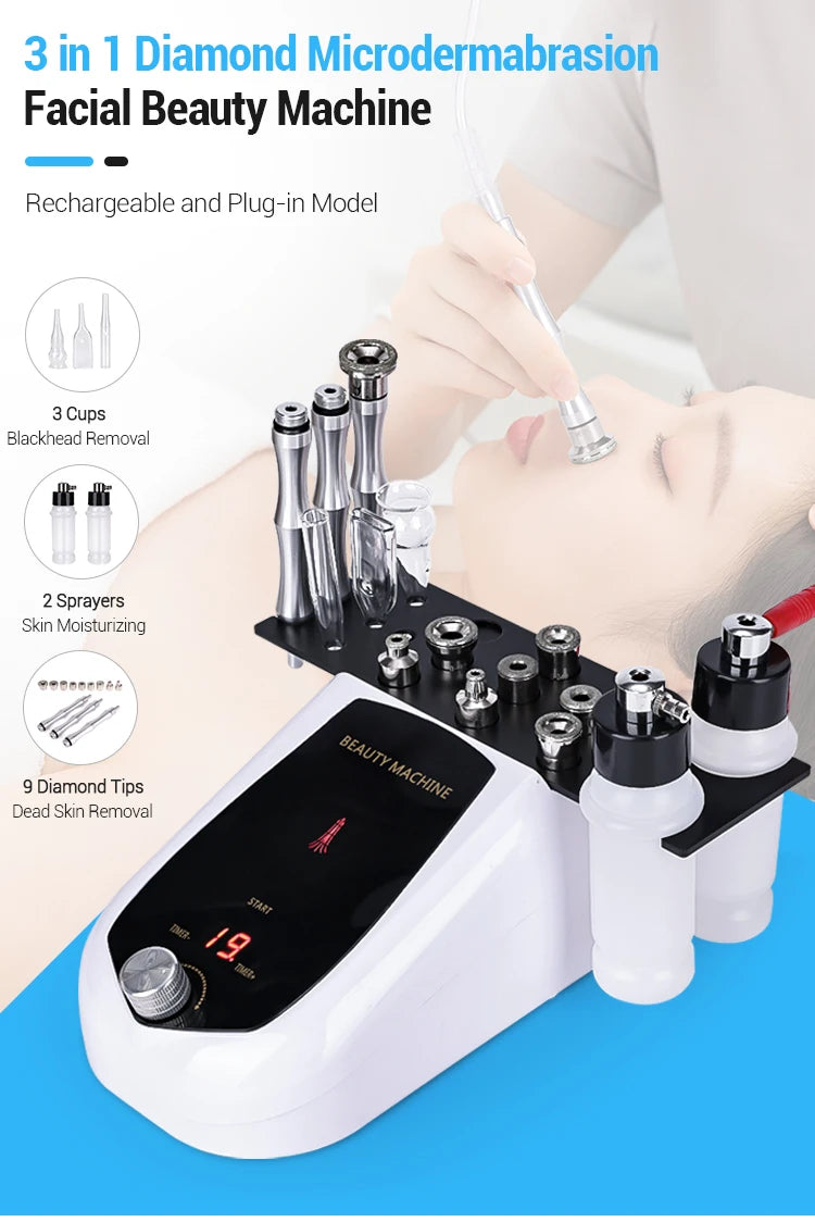 3 IN 1 Diamond Microdermabrasion hydra diamond Beauty Machine Water Spray Suction Blackhead Exfoliation Face Peeling Skin Tools