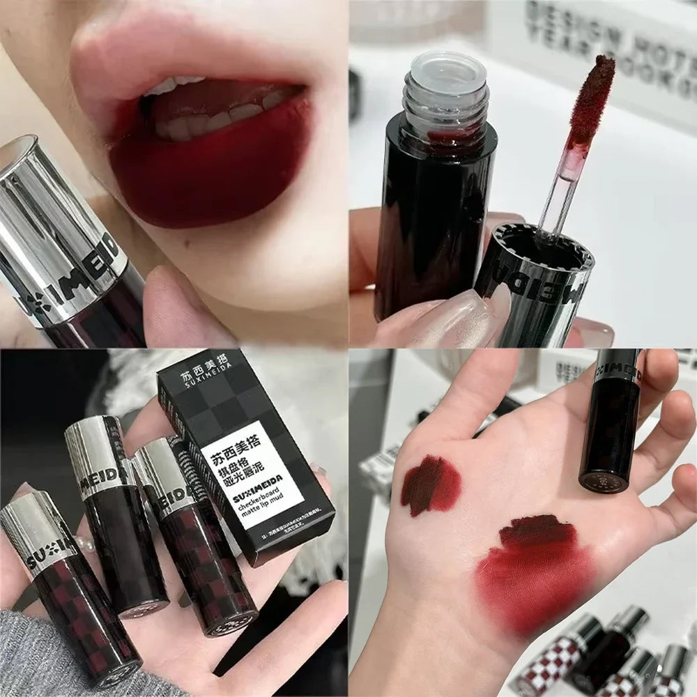 6 Color Punk Dark Red Lip Gloss Matte Lipstick Lasting Waterproof Smoky Dark Nude Purple Durable Natural Lip Tint Korea Makeup