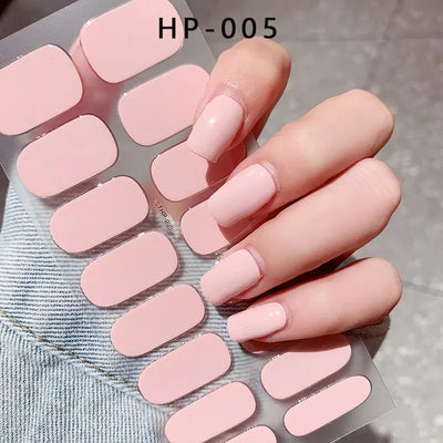 Semi-Cured Gel Nail Sticker 16Tips Glitter Pink UV Gel Nail Glitter Stickers Full Cover Long-Lasting UV Lamp Cured Manicure Tips