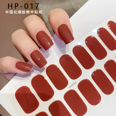 Semi-Cured Gel Nail Sticker 16Tips Glitter Pink UV Gel Nail Glitter Stickers Full Cover Long-Lasting UV Lamp Cured Manicure Tips