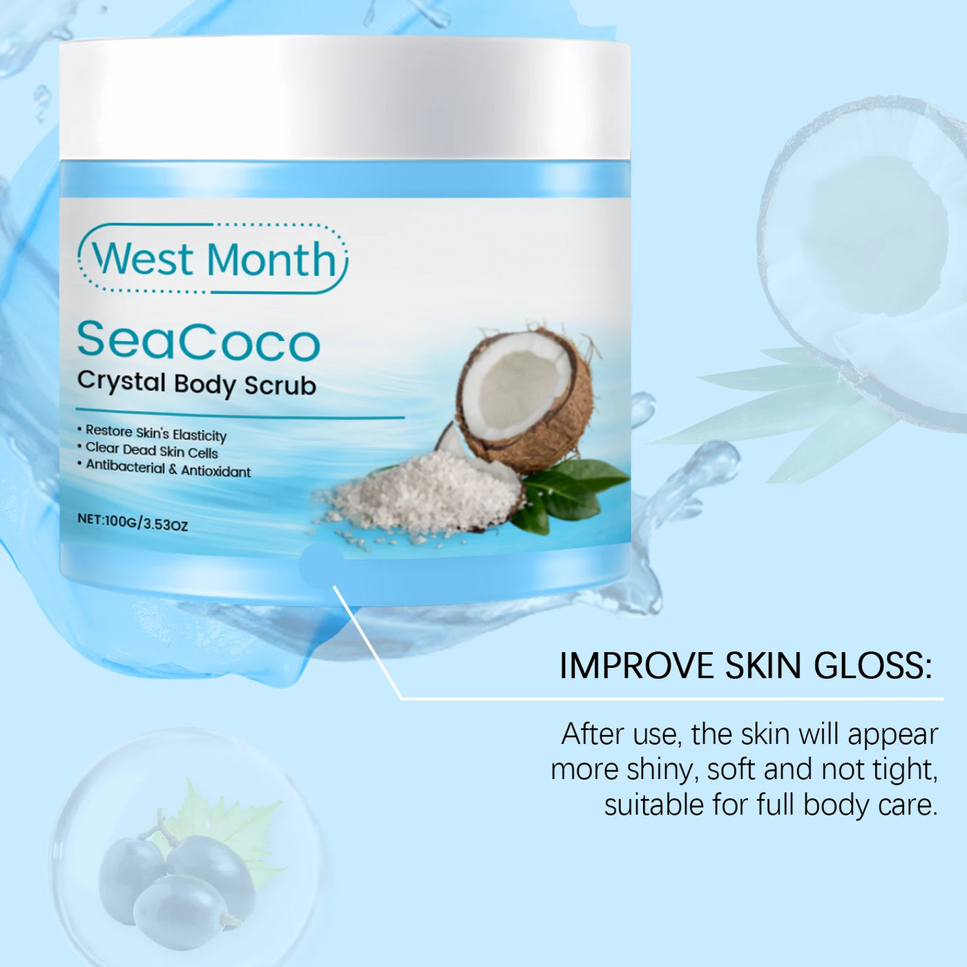 Coconut Body Scrub Exfoliating Remove Dead Skin Fading Dark Spots Softening Brightening Smoothing Cleansing Sea Salt Body Scrub