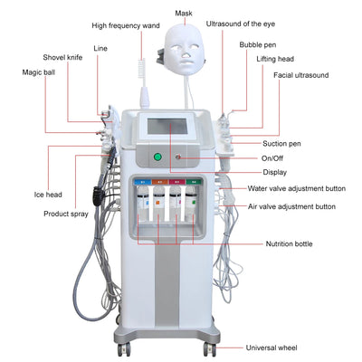 AOKO New 12 IN1 Hydro Dermabrasion Aqua Peeling Ultrasound Facial Care Oxygen Injection Skin Rejuvenation Whiting Beauty Machine