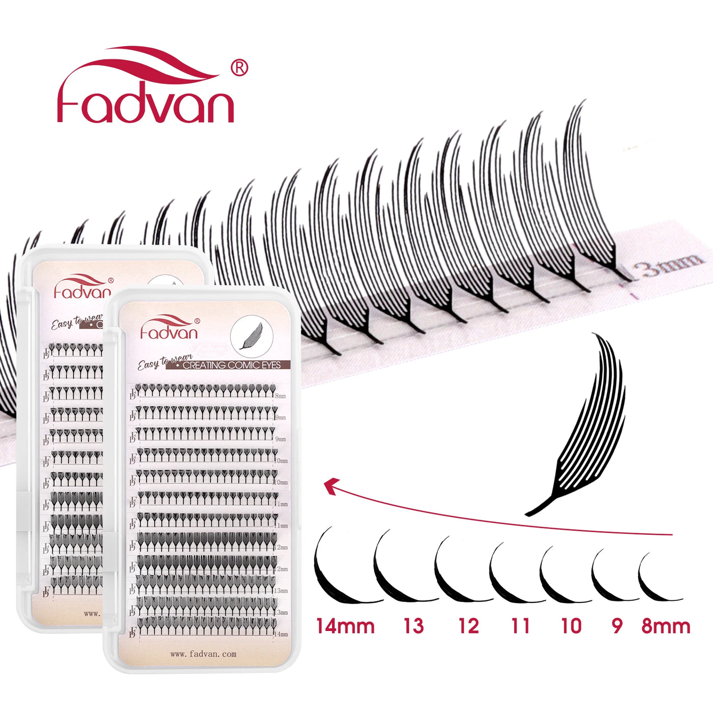 FADVAN D Curl Devil Comic Cartoon Spirit Style 8-14mm Heart Feather Spire Eyelash Extension Demon Tower Top 3D Light Lash