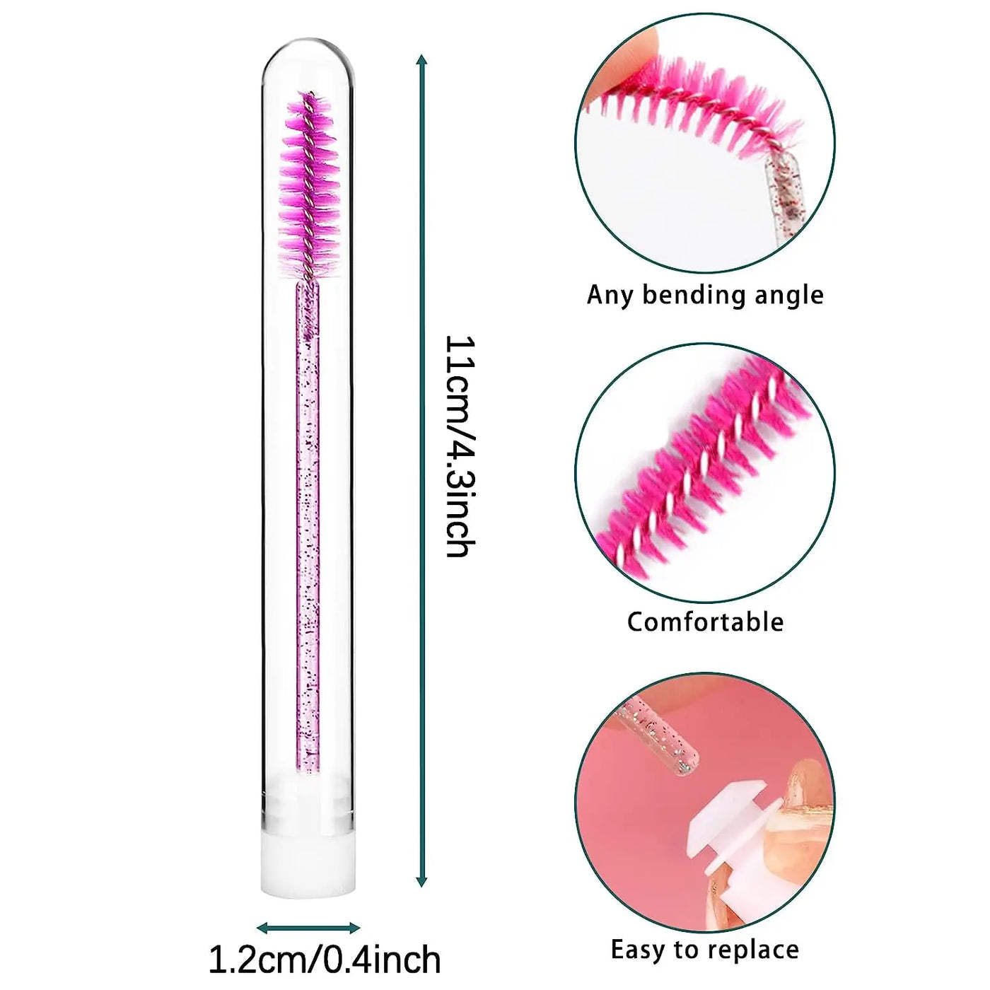 50pcs Reusable Eyebrow Brush Tubes Eyelash Brush Eyelash Mascara Wands Replaceable Dust-proof Rose Bottom Makeup Brush LAUKISS