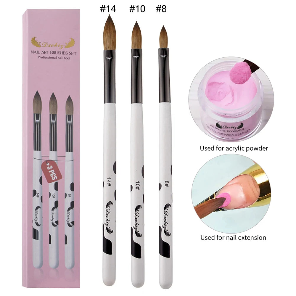 3/4/5 PCS Kolinsky Nail Art Brush Acrylic Powder Application Nail Mink Brush Gel Builder Nail Tools Manicure Extension Carving