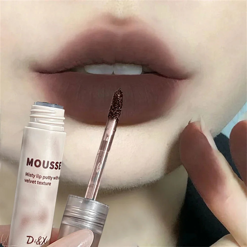 Gothic Matte Black Lipstick Waterproof Mousse Lip Mud Nude Brown Lipstick Moisturize Silky Gloss Makeup Non-stick Lips Tint