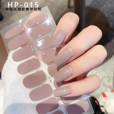 Semi-Cured Gel Nail Sticker 16Tips Glitter Pink UV Gel Nail Glitter Stickers Full Cover Long-Lasting UV Lamp Cured Manicure Tips