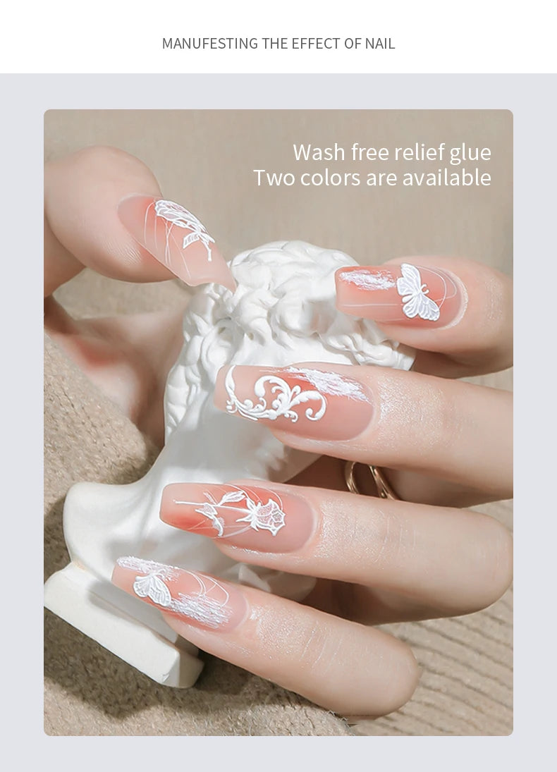 5ml Painted Embossed Gel Nail Polish 3D Black White Nail Art Plaster Gypsum Drawing Painting Carving Gel Salon DIY Manicure Tool