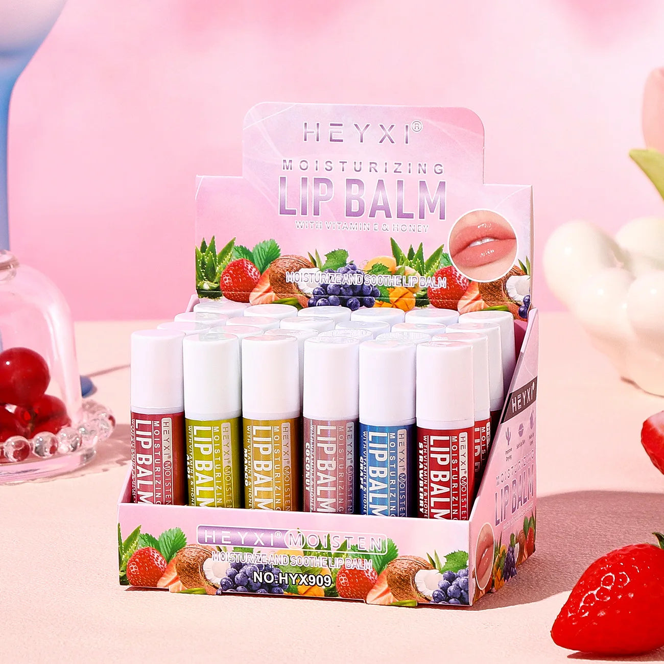 24pcs Fruit Flavored Lip Balm Set Natural Moisturizing Hydrating Non-sticky Winter Anti-Cracked Lip Balm Lips Skin Care