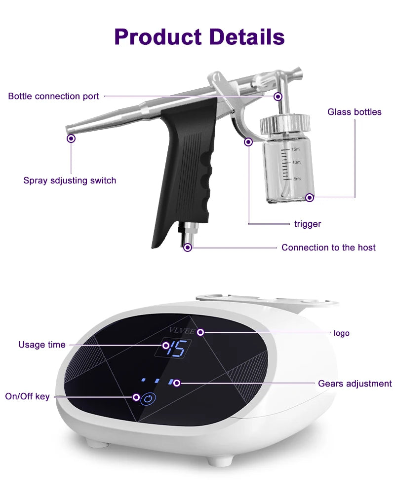 VLVEE Professional Face hydration device 3 Gears High Pressure adjustment Moisturize the skin Desktop handheld spray gun HomeUse