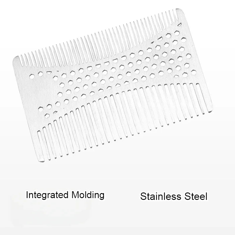 Stainless Steel Beard Comb for Men - Compact Credit Card Size Beard Straightener Easy to Carry Grooming Tool
