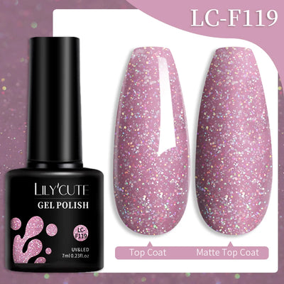 Lilycute Auroras Effect Gel Nail Polish Top Coat Summer Purple Spar Glitter Laser Semi Permanent Soak Off Nail Art Gel Varnish