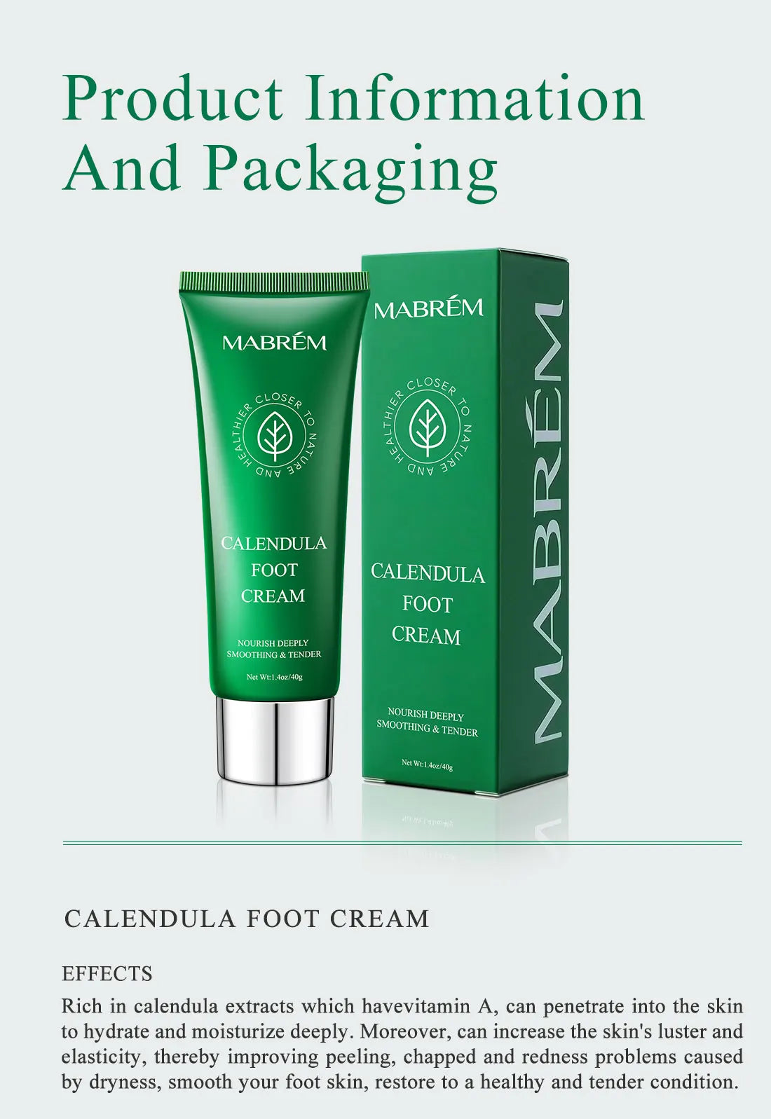 MABREM Foot Treatment Cream Whitening Anti-cracking Moisturizing Foot Care Exfoliating Scrub Anti-dry Calendula Olive Repair 40g