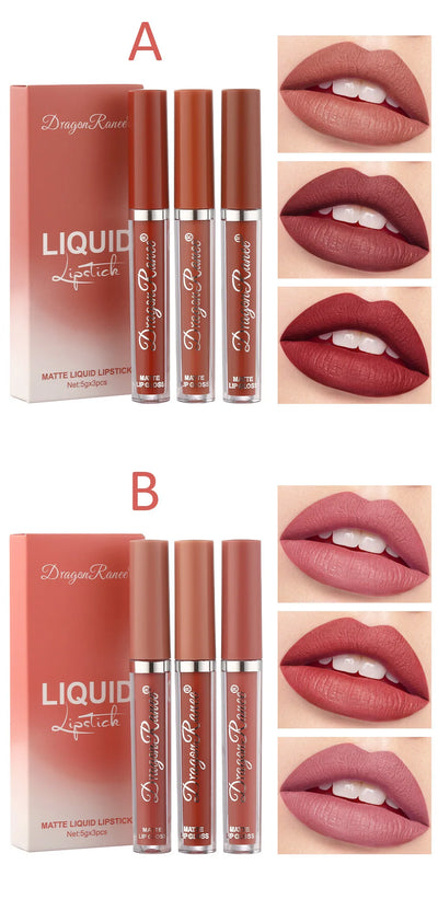 Dragon Ranee 3pcs/set Lip Glaze Velvet Matte Non-Stick Liquid Lipstick Lasting lipgloss