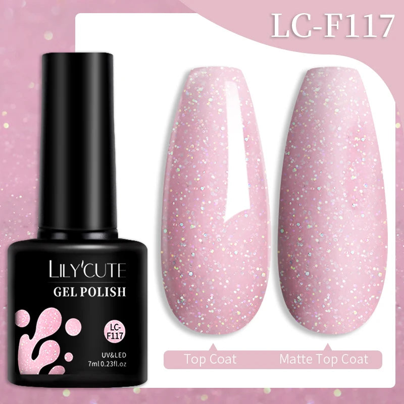 Lilycute Auroras Effect Gel Nail Polish Top Coat Summer Purple Spar Glitter Laser Semi Permanent Soak Off Nail Art Gel Varnish