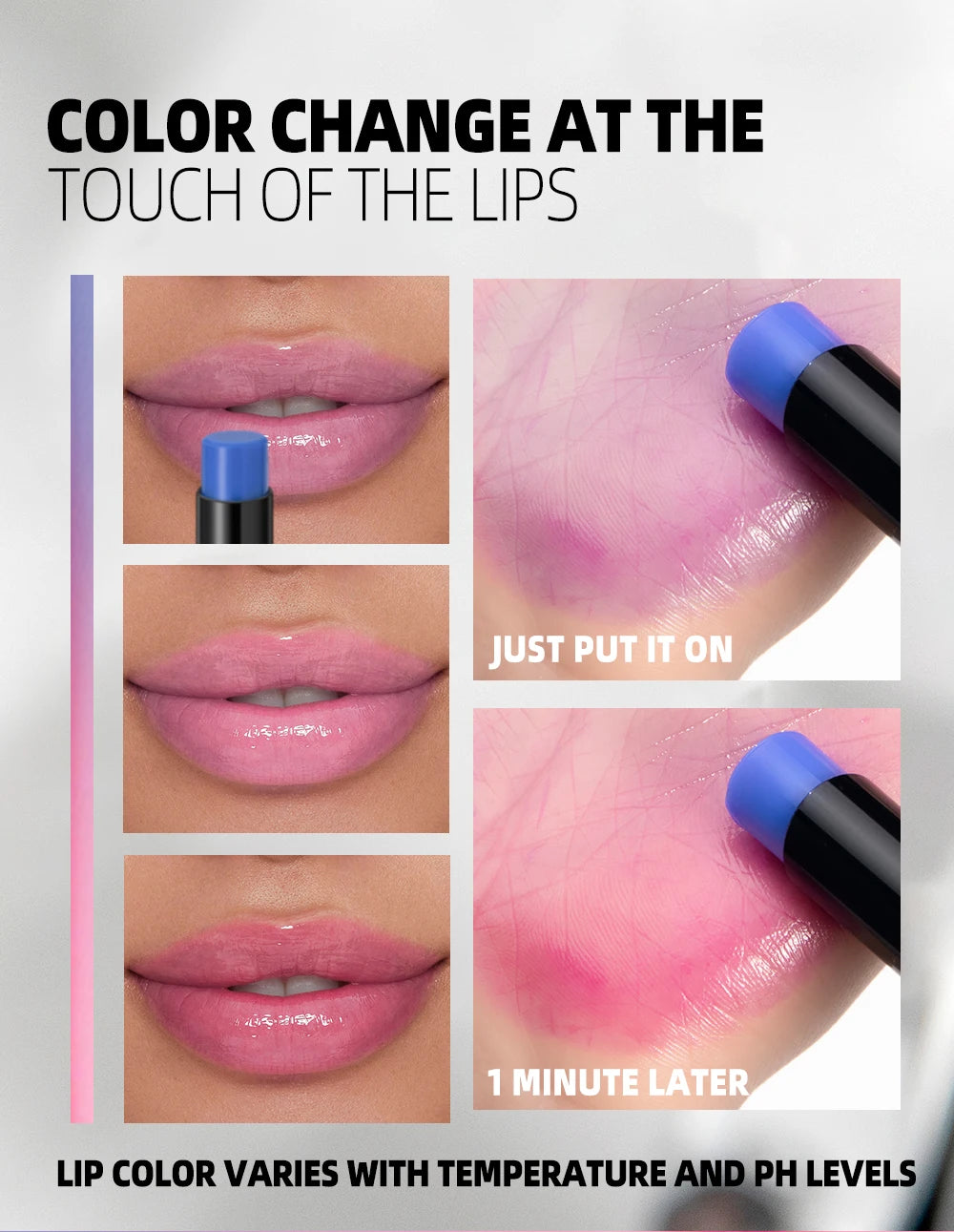 QIBEST Magic Color Changing Lip Stick Moisturizing Long Lasting PH Change Shift Colors Lip Balm Nourish Lip Stain Tint Makeup