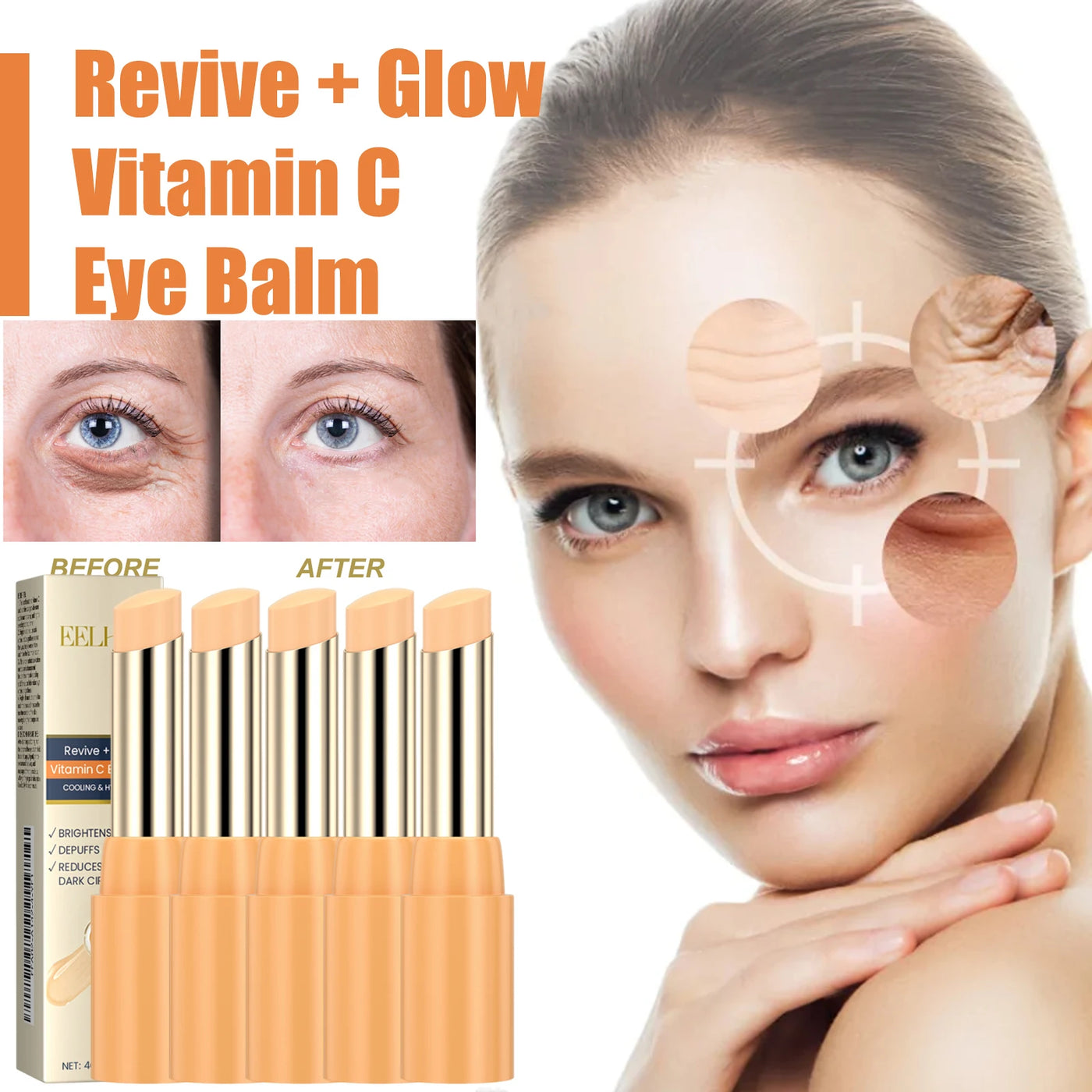 Vitamin C Eye Balm Anti Wrinkle Moisturizing Eye Bag Removal Dark Circles Reduce Fine Lines Anti Puffiness Brightening Eye Care