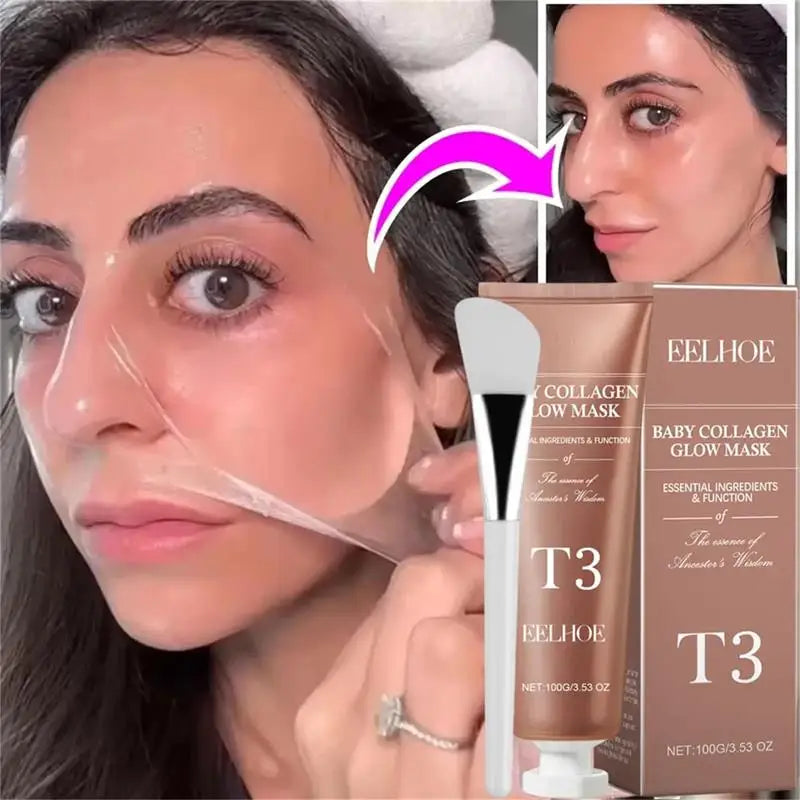T3 Collagen Mask Peel Off Glowing Mask Lifting Firming Fade Fine Line Increase Elasticity Anti-Wrinkle Brighten Korean Skin Care