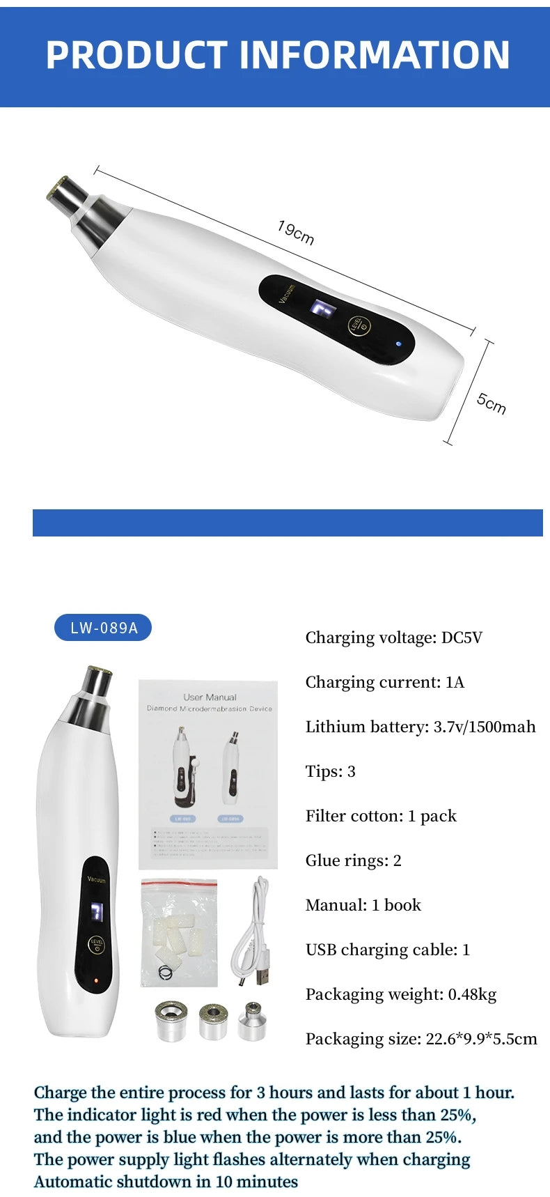 Protable Diamond Microdermabrasion Machine Handheld Blackhead Removal Facial Skin Care Beauty Device for Acne Scars