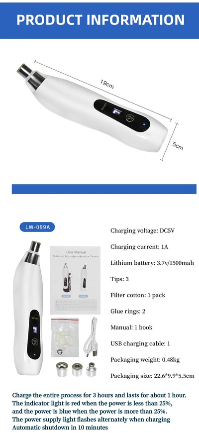 Protable Diamond Microdermabrasion Machine Handheld Blackhead Removal Facial Skin Care Beauty Device for Acne Scars